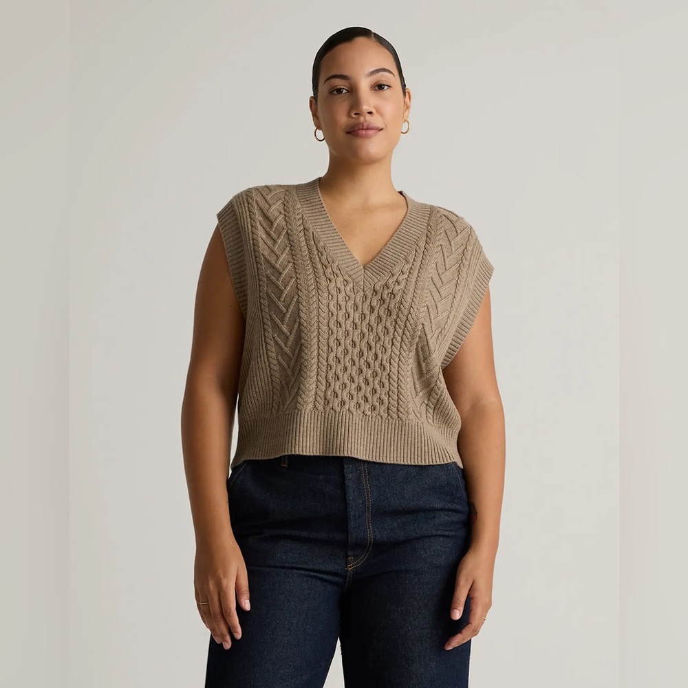 quince australian merino wool cable sweater vest in malted toffee
